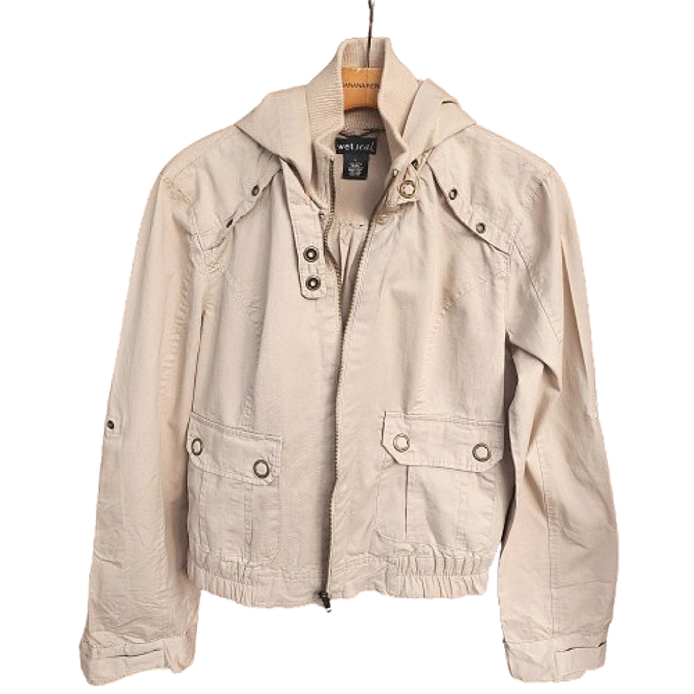 Womens SP Wet Seal Khaki Tan Utilitarian Hooded Cotton Jacket